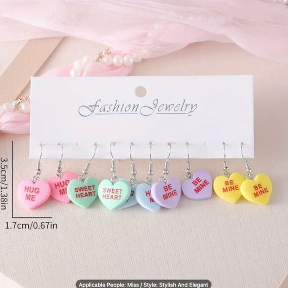 Valentine Candy Hearts Earring Set of Five Sweet Holiday Gift - Picture 2 of 2